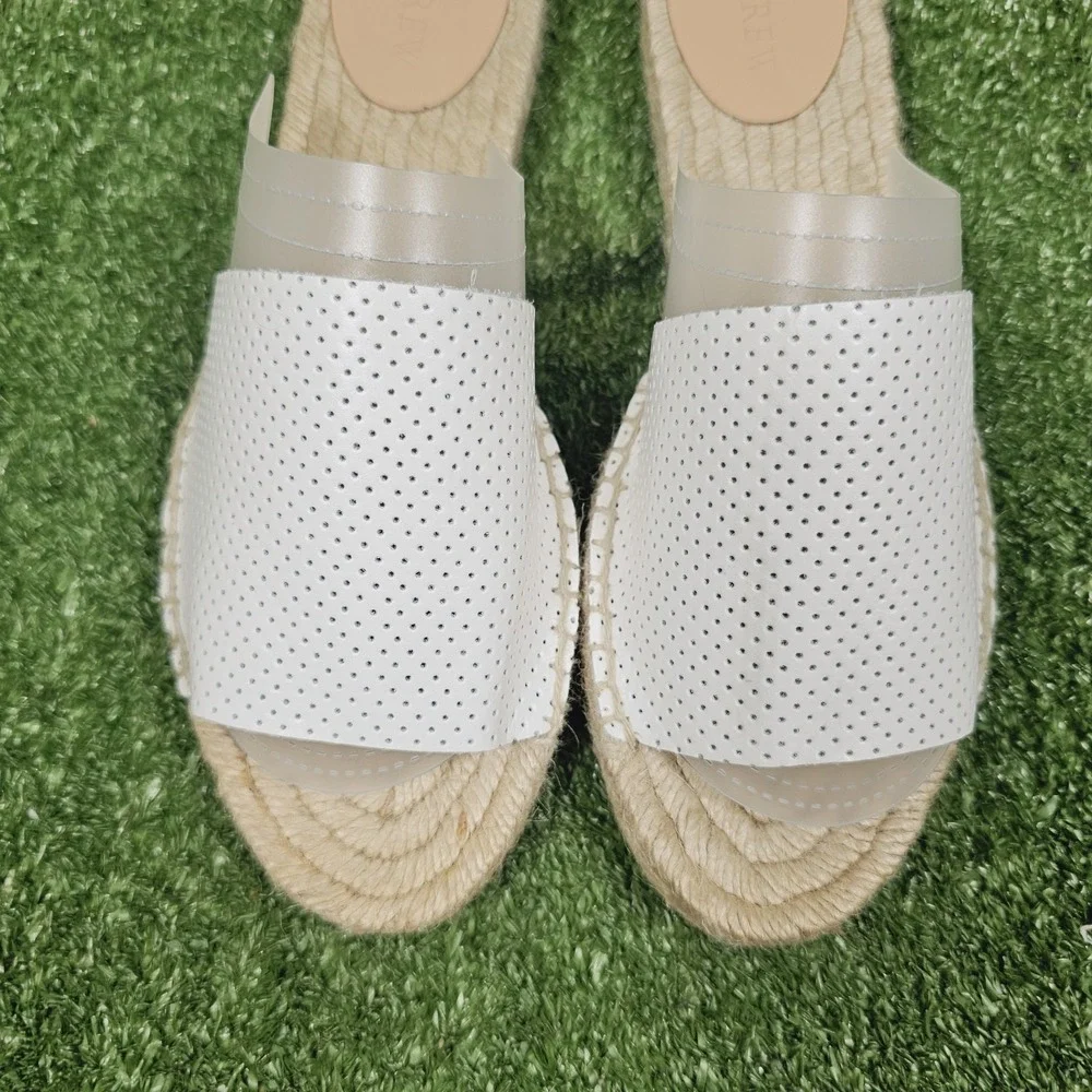 J.Crew Valencia White Perforated Leather Slip On Espadrille Slides Womens‎ 9